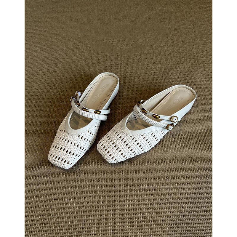 Damen Geflochtene Mule-Slipper mit quadratischer Zehenpartie und doppelt verstellbarem Riemen Drune