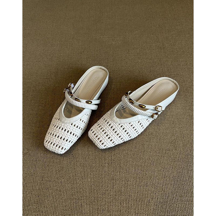 Damen Geflochtene Mule-Slipper mit quadratischer Zehenpartie und doppelt verstellbarem Riemen Drune