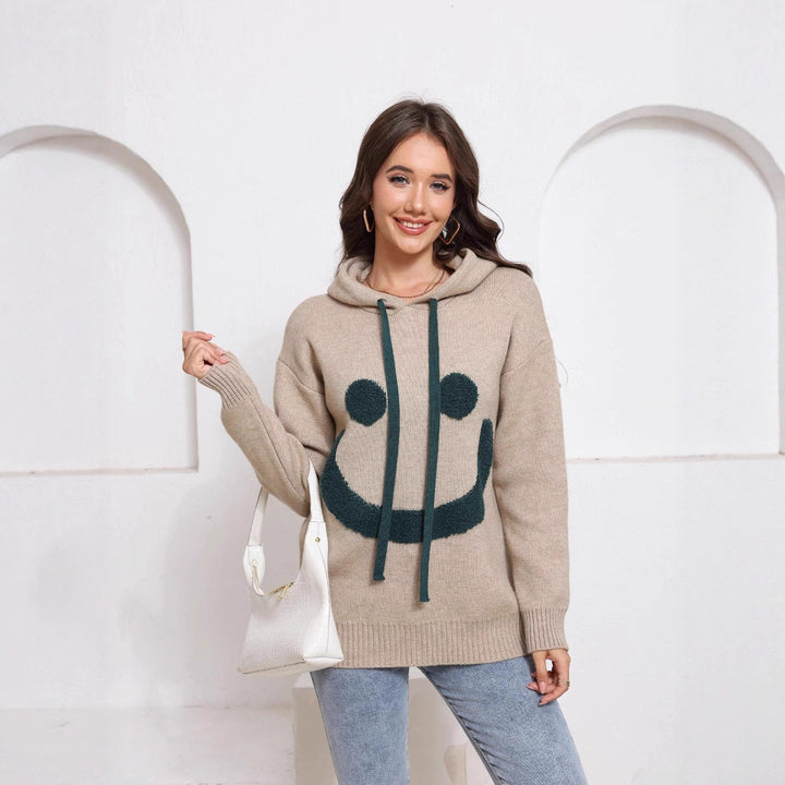 Damen Gemütlicher Kapuzenpullover mit Smiley-Design Drune