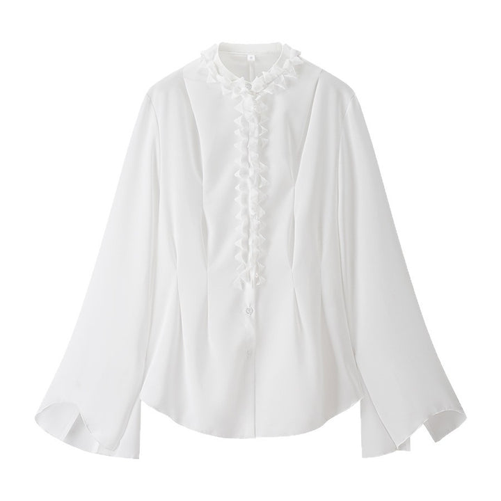 Damen elegante Bluse mit Rüschenkragen und weiten Ärmeln Drune