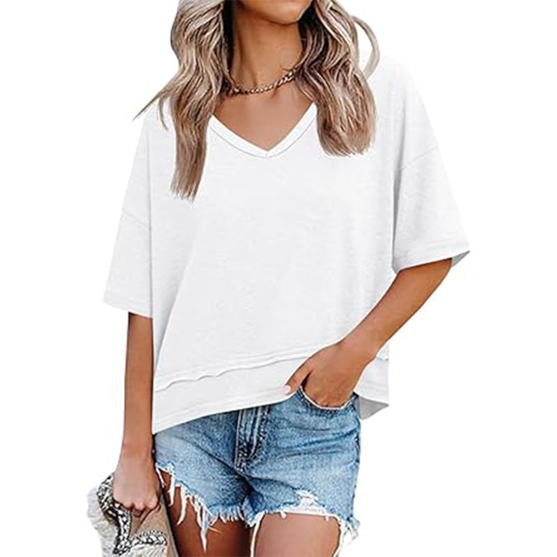 Damen lässiges V-Ausschnitt Oversized T-Shirt Drune