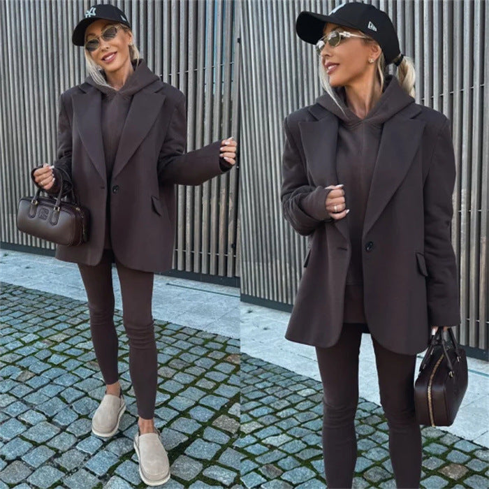 Damen Elegante und lässige Blazer-Kombination mit Kapuzenpullover Drune