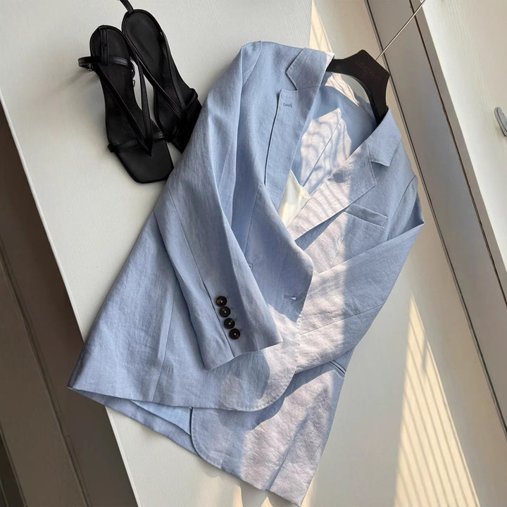 Damen Modischer Leinenblazer mit zwei Taschen Drune