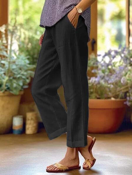 Damen nan lässige Cropped-Hose mit geradem Bein, dezenter Bügelfalte und seitlichen Eingrifftaschen Drune