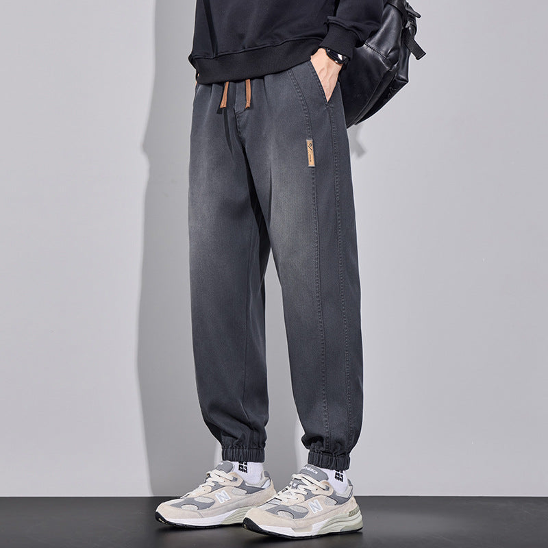 Herren Relaxed-Fit Jogginghose im Denim‑Look mit elastischem Bund, Tunnelzug und geripptem Beinabschluss Drune