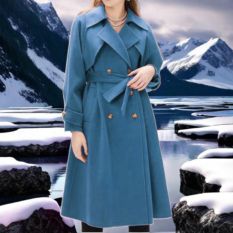 Damen eleganter Trenchcoat mit doppelter Knopfleiste und tailliertem Schnitt Drune