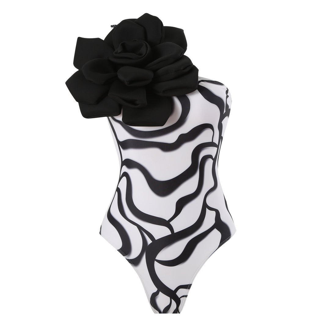 Damen Eleganter Badeanzug mit großem Blumen-Detail und transparentem Überrock Drune