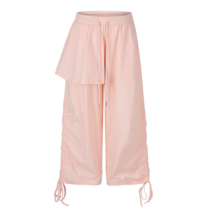 Damen Weite Capri-Hose mit Tunnelzug, seitlicher Raffung und asymmetrischer Überlagerung Drune