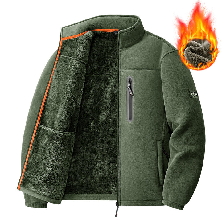 Herren nan Thermo-Fleecejacke mit hochflorigem Teddyfutter, Brust-Reißverschlusstasche und winddichter Front Drune
