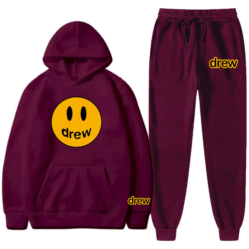 Unisex nan zweiteiliges Lounge-Set aus French-Terry mit Smiley-Print Kapuzenpullover und tapered Jogginghose Drune