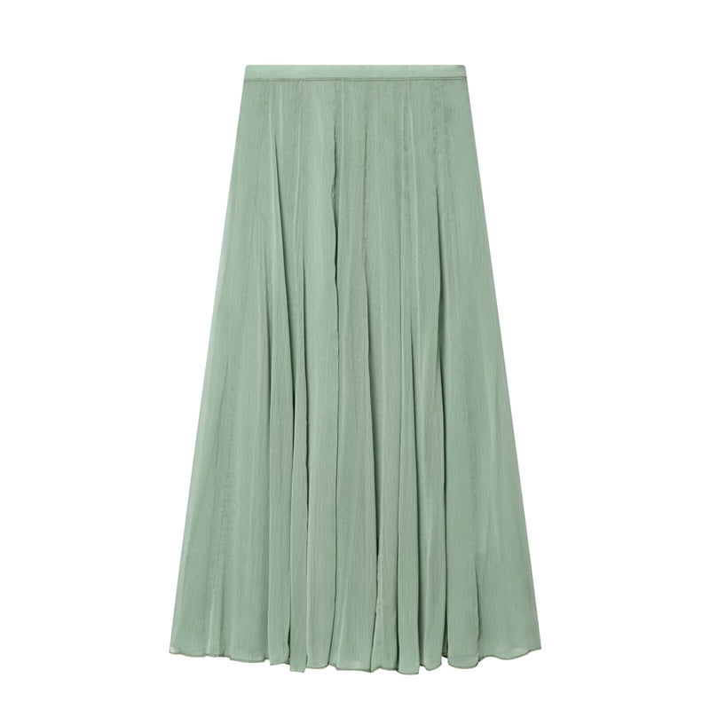 Damen Maxirock aus plissiertem Chiffon mit hohem Bund und fließender A-Linie Drune