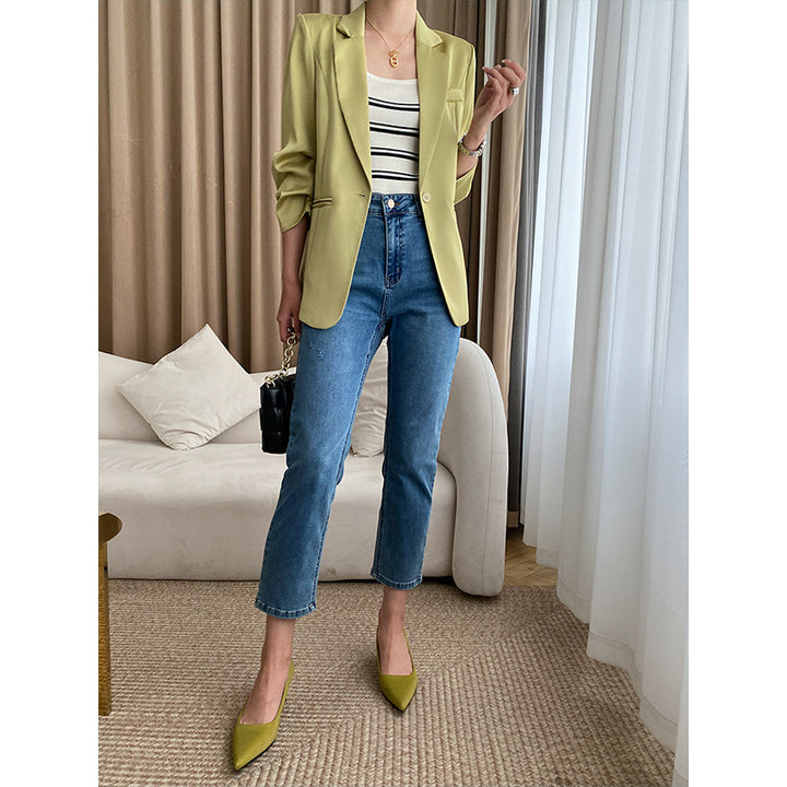 Damen eleganter Blazer mit feinem fallendem Schnitt und praktischen Taschen Drune