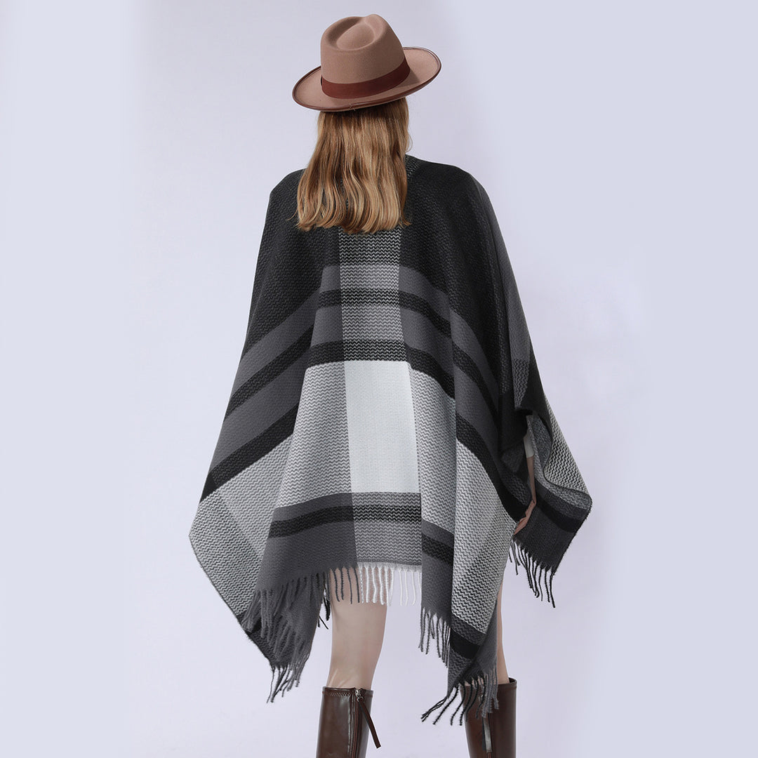 Damen Oversize Wollmix-Überwurf mit V-Ausschnitt und Fransen Drune