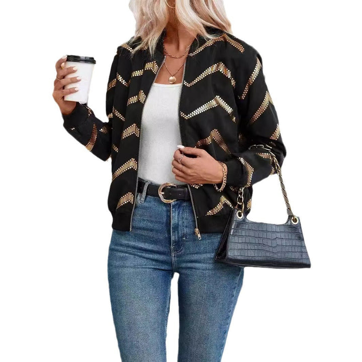 Damen trendige Bomberjacke mit metallic Details Drune