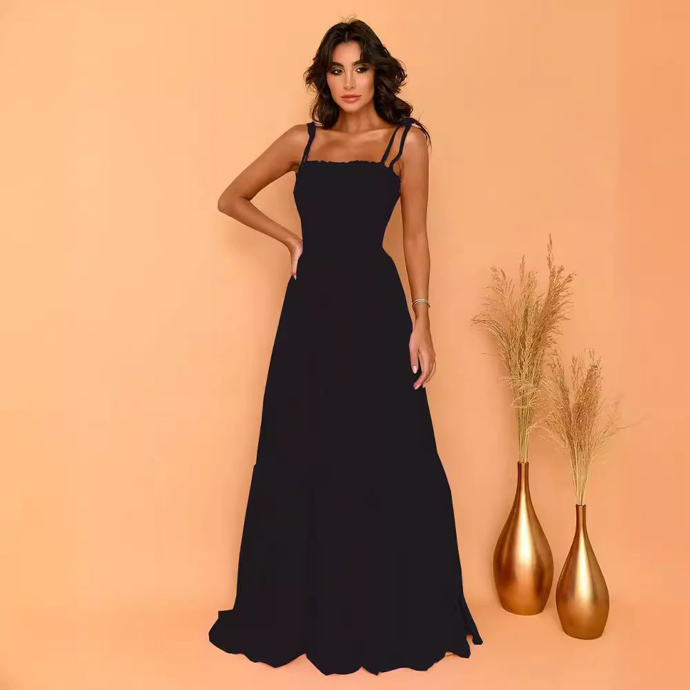 Damen Maxikleid mit elastischem Oberteil und verspieltem Bindeband Drune