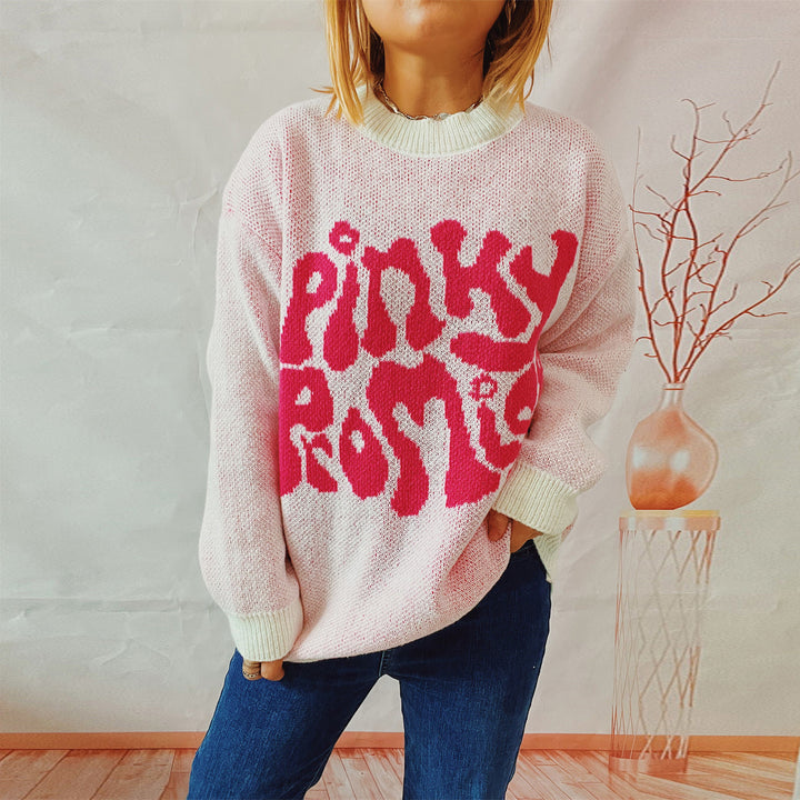 Damen lässiger Pullover mit großflächiger Schriftzug-Applikation Drune