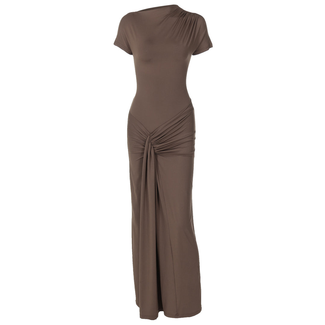 Damen Elegantes Maxikleid mit Drapierung und asymmetrischem Saum Drune