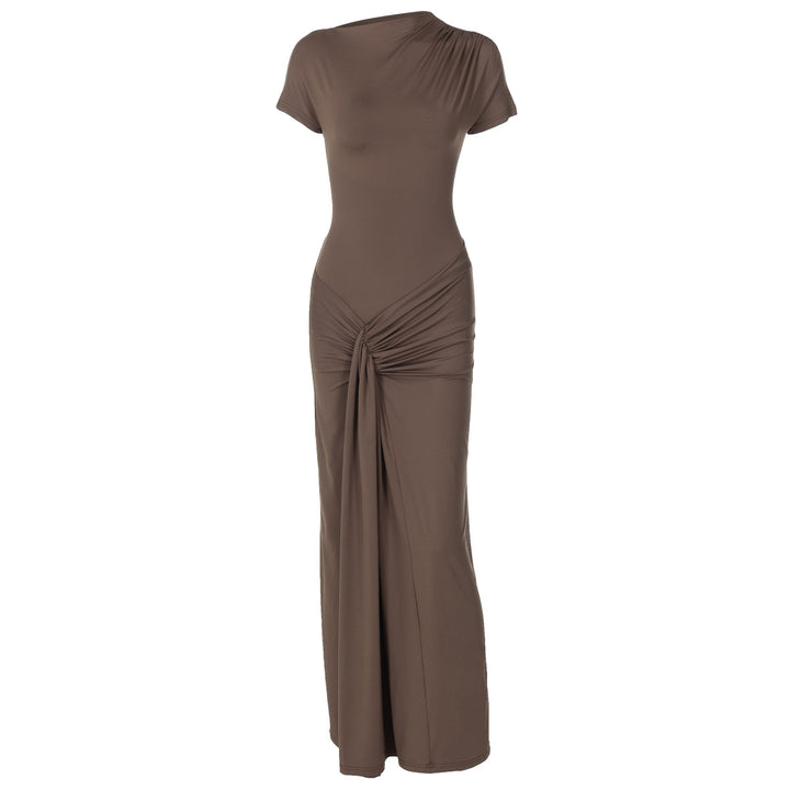 Damen Elegantes Maxikleid mit Drapierung und asymmetrischem Saum Drune
