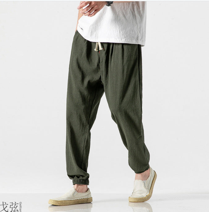 Herren nan lässige Leinen-Joggerhose mit Tunnelzug, strukturierter Oberfläche und elastischen Bündchen Drune