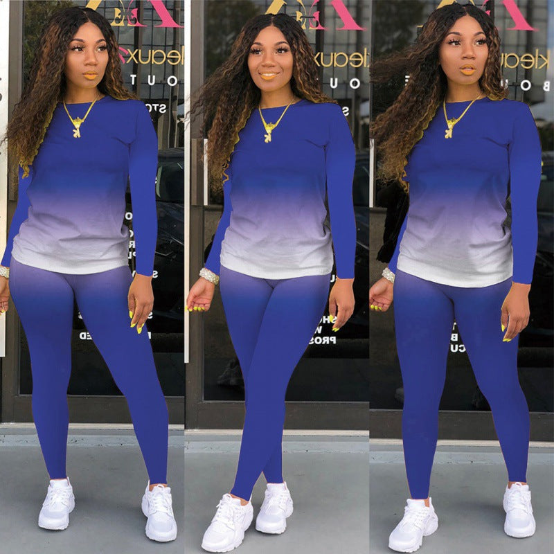 Damen Zweiteiliges Stretch-Set mit Langarmshirt und High-Waist-Leggings Drune
