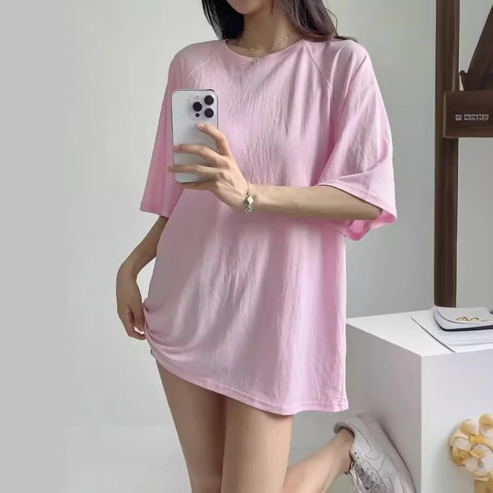 Damen lässiges T-Shirt mit überschnittenen Ärmeln Drune