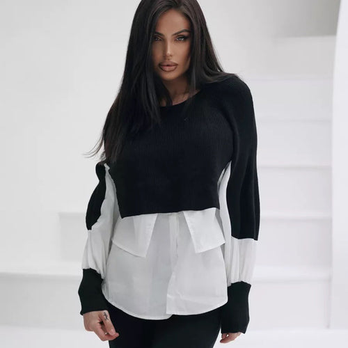 Damen modischer cropped Pullover mit innovativen Layering-Details Drune