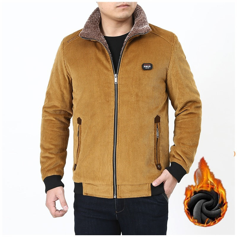 Herren Cordjacke mit wärmendem Sherpa-Futter, Stehkragen und Reißverschluss Drune
