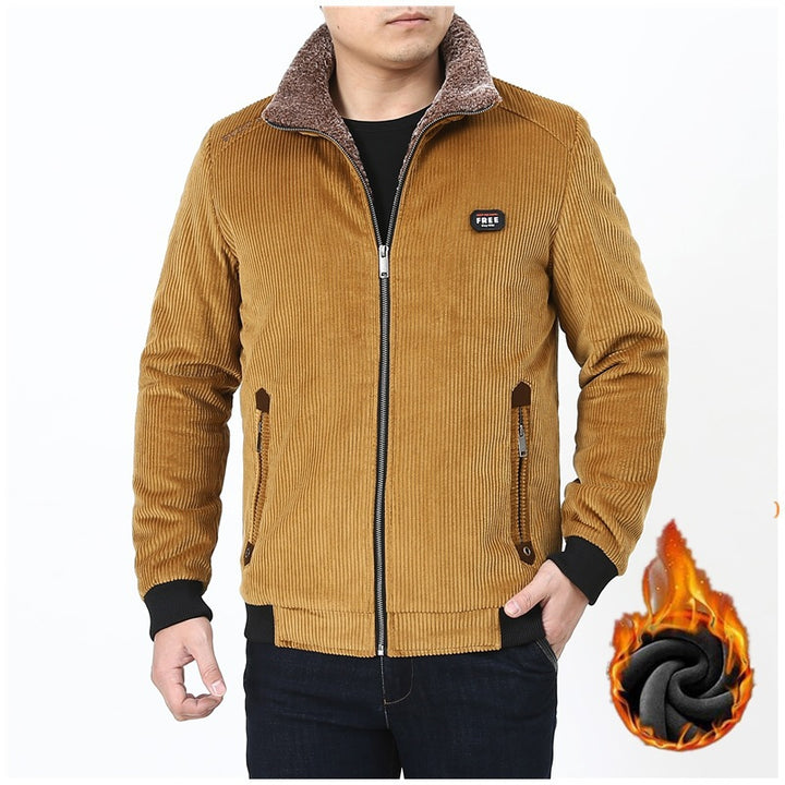 Herren Cordjacke mit wärmendem Sherpa-Futter, Stehkragen und Reißverschluss Drune