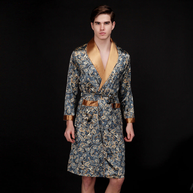 Herren Satin Morgenmantel mit luxuriösem Paisleymuster und Taillengürtel Drune