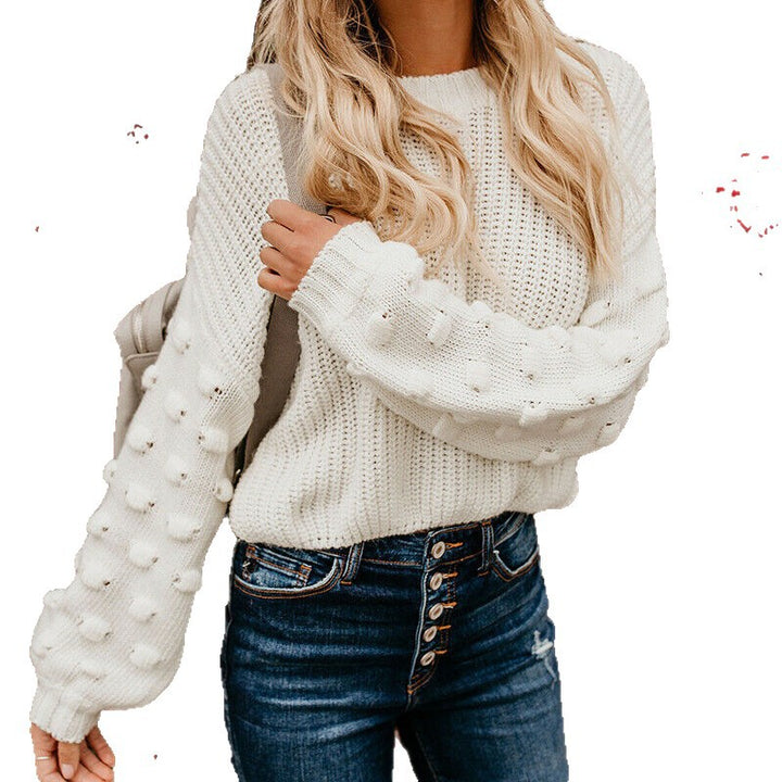 Damen lässiger Strickpullover mit voluminösen Ärmeln und strukturiertem Muster Drune