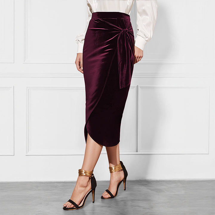 Damen Eleganter Wickelrock mit Taillengürtel Drune