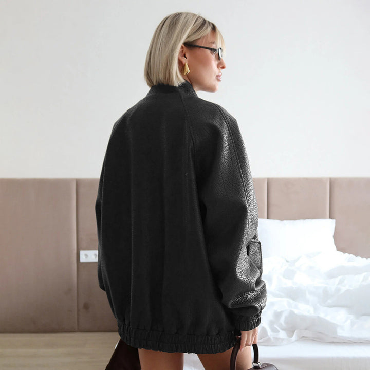 Damen Modische Kunstlederjacke mit lässigem Schnitt Drune