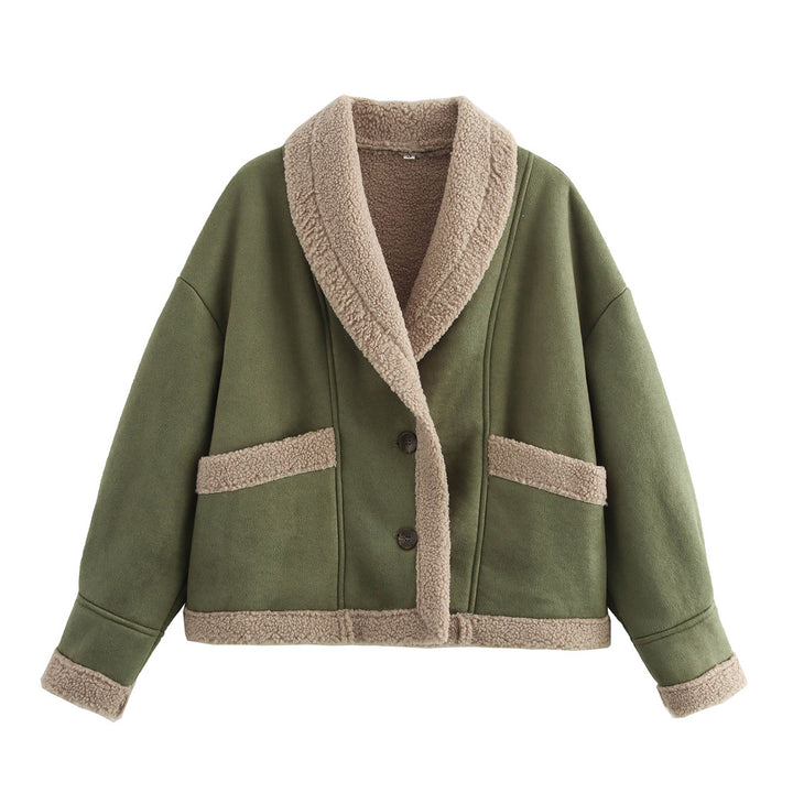 Damen nan boxy Kurzjacke im Aviator Look mit großem Schalkragen und Teddyfutter Drune