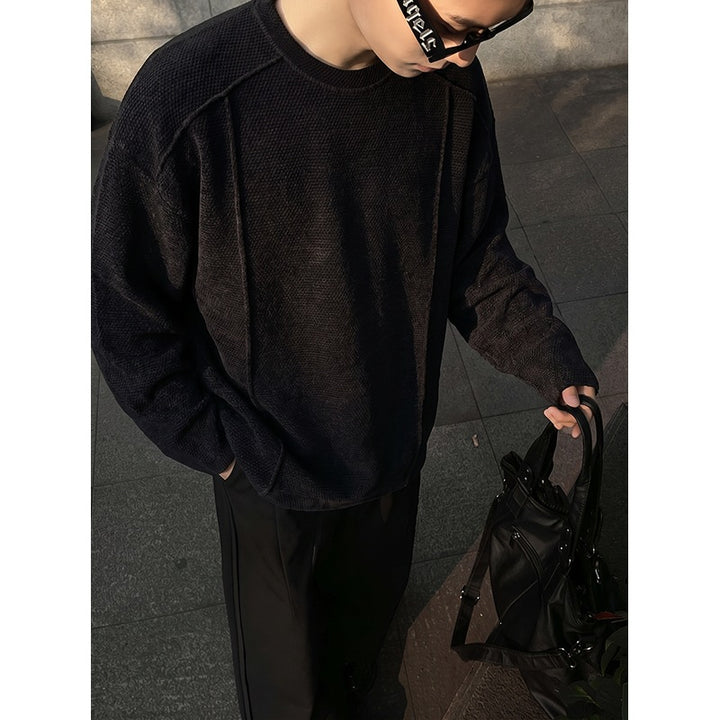 Herren Oversize Waffelstrick-Pullover mit Rundhalsausschnitt Drune