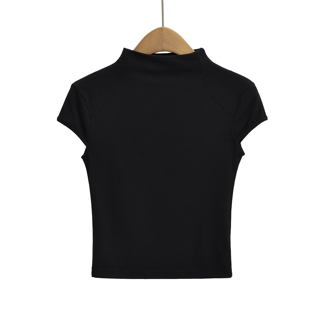 Damen hochwertiges Kurzarm-T-Shirt mit Stehkragen und figurbetontem Schnitt Drune