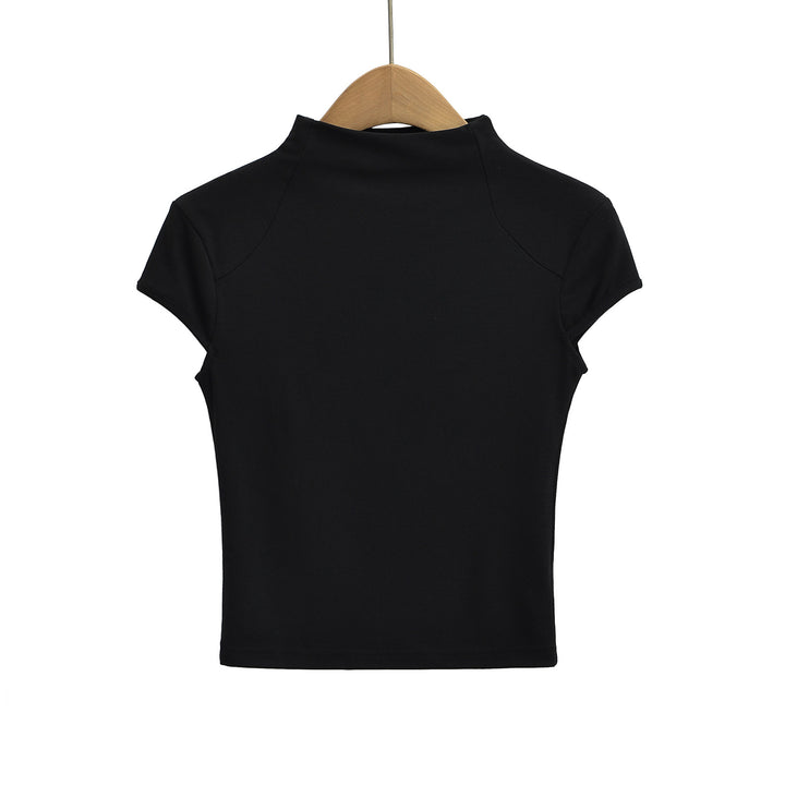 Damen hochwertiges Kurzarm-T-Shirt mit Stehkragen und figurbetontem Schnitt Drune
