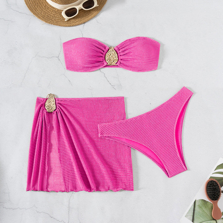 Damen Bandeau-Bikini-Set mit schickem Faltendetail Drune