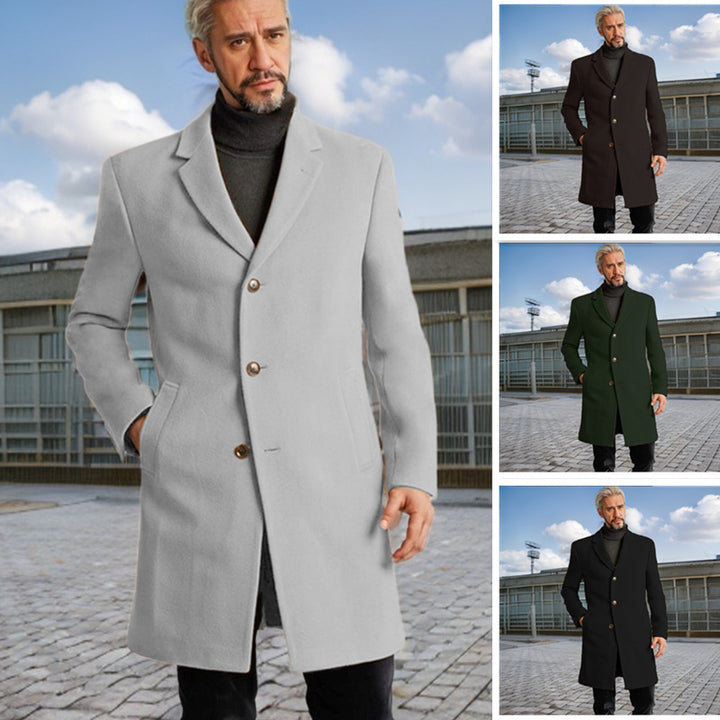 Herren Eleganter Langmantel mit modischen Knöpfen und hochwertigem Stoff Drune