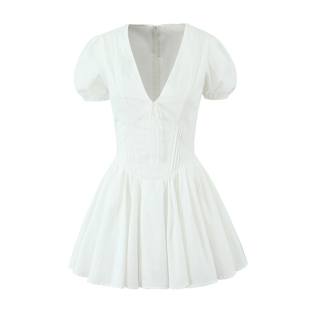 Damen verspieltes Mini-Wickelkleid mit Puffärmeln Drune