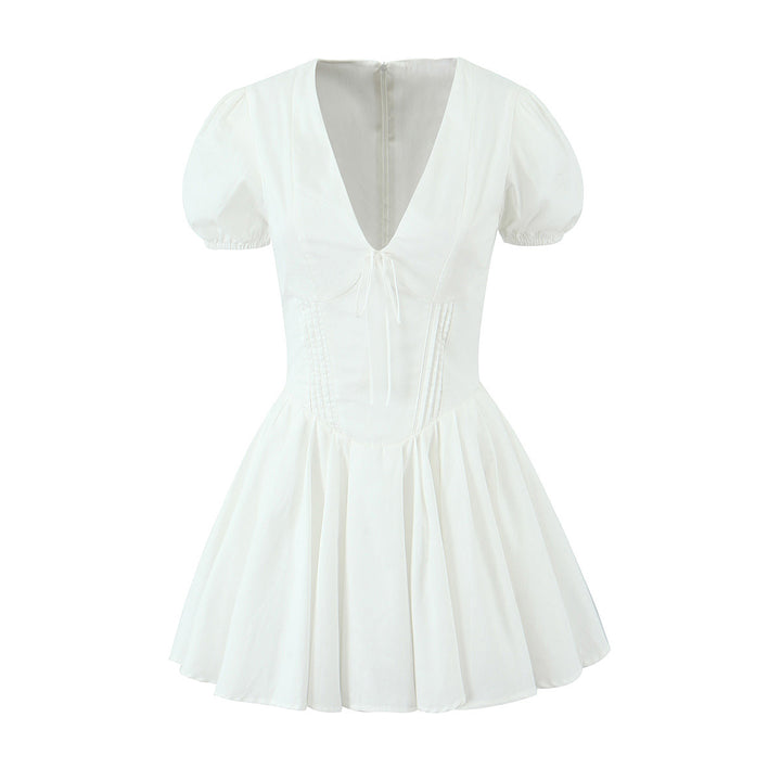 Damen verspieltes Mini-Wickelkleid mit Puffärmeln Drune