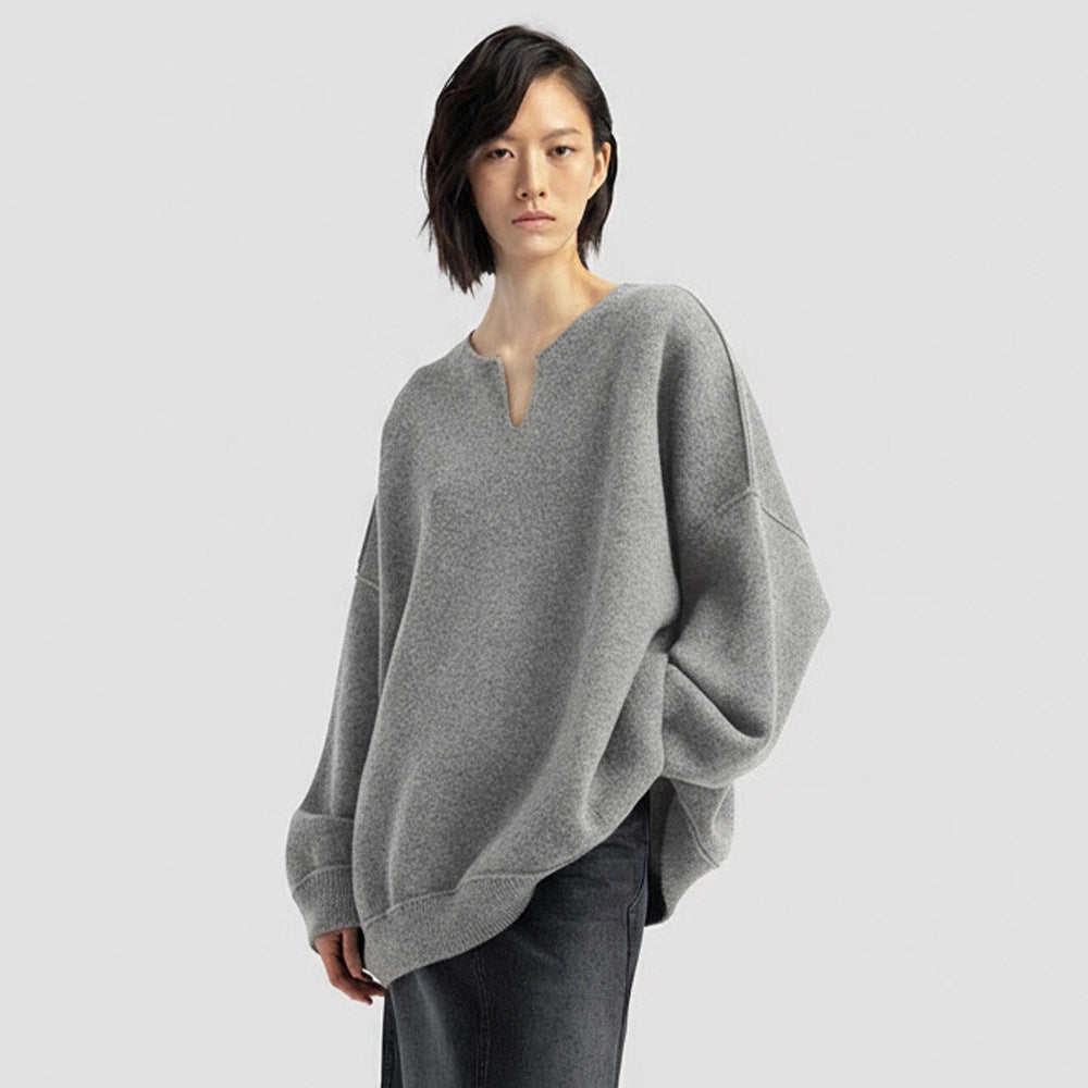 Damen Oversized Strickpullover mit V-Ausschnitt Drune