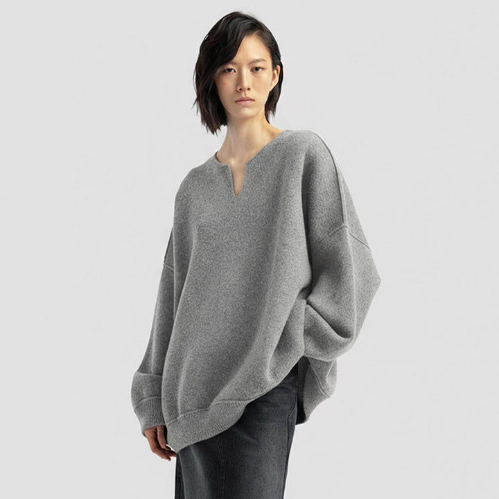 Damen Oversized Strickpullover mit V-Ausschnitt Drune