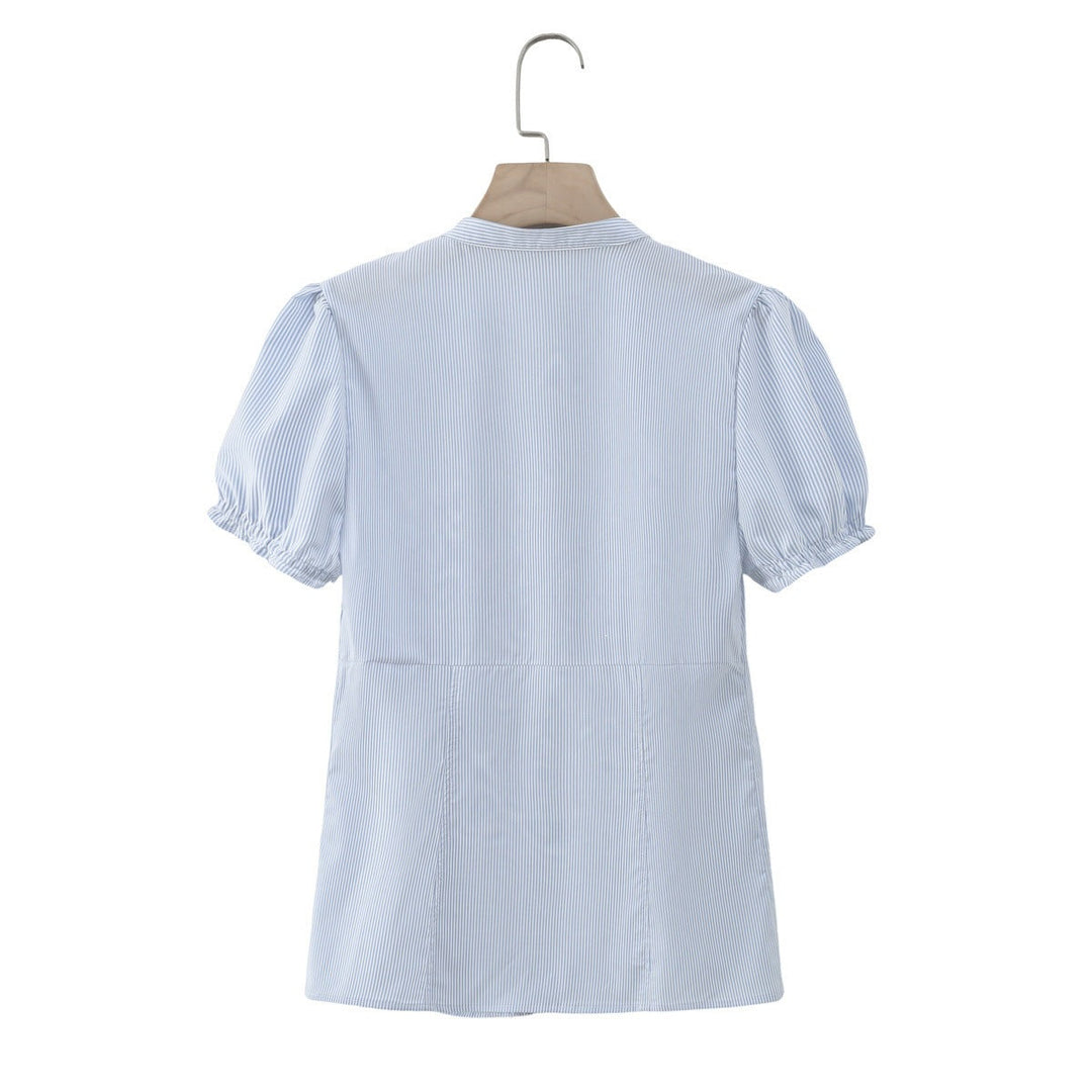 Damen Rüschenshirt mit elegantem V-Ausschnitt und taillierter Passform Drune