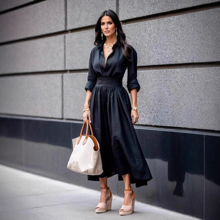 Damen Hemdkleid mit asymmetrischem Saum und tailliertem Schnitt Drune