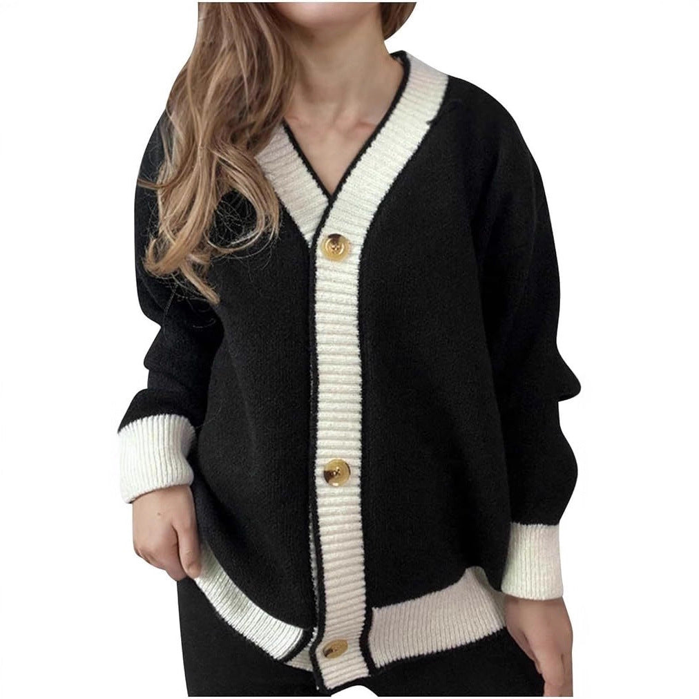 Damen lässige Strickjacke mit kontrastierenden Bündchen und dezenter Knopfleiste Drune