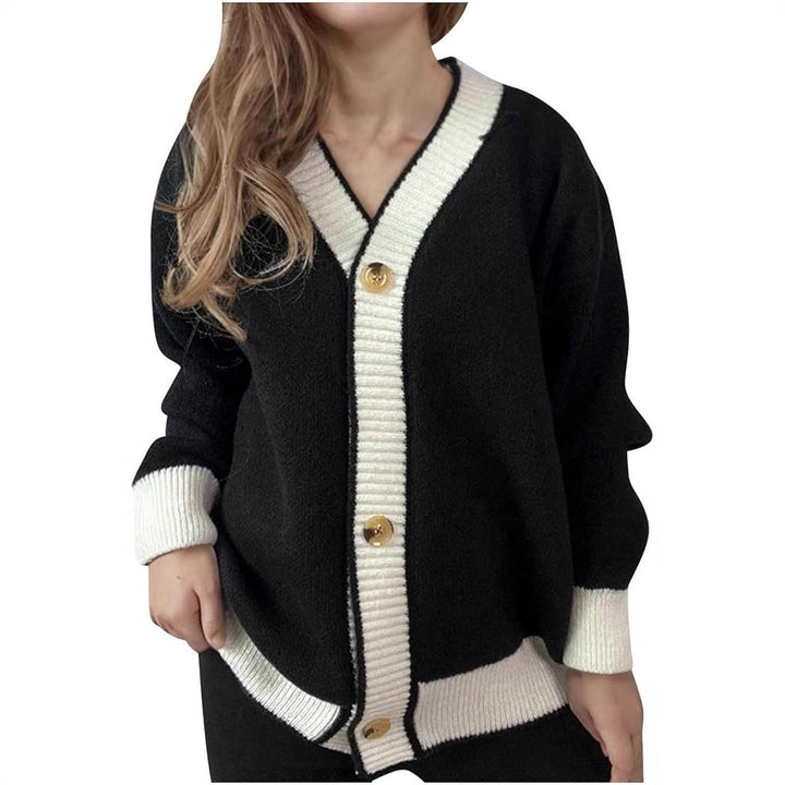 Damen lässige Strickjacke mit kontrastierenden Bündchen und dezenter Knopfleiste Drune
