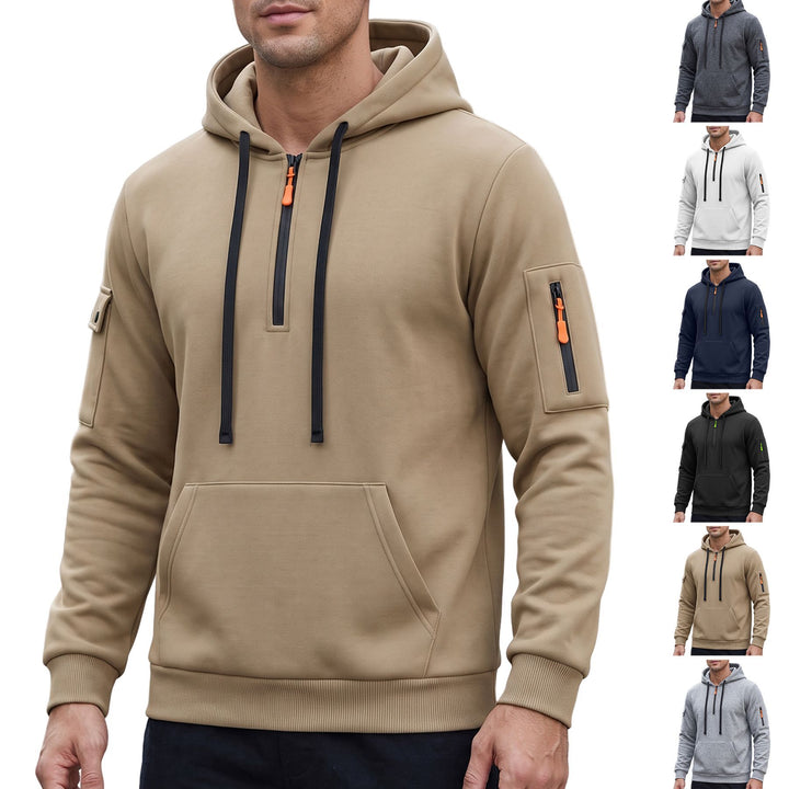 Herren Kapuzenpullover mit halbem Reißverschluss und Utility-Ärmeltasche Drune