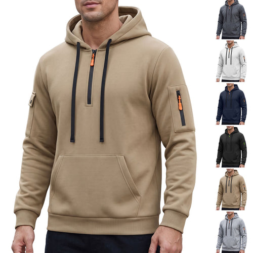 Herren Kapuzenpullover mit halbem Reißverschluss und Utility-Ärmeltasche Drune