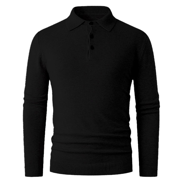 Herren Feiner Langarm-Polokragen-Pullover mit Dreiknopfleiste und schmaler Silhouette Drune
