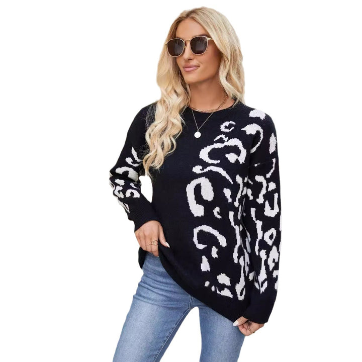 Damen modischer Strickpullover mit animalischem Muster und lockerer Passform Drune